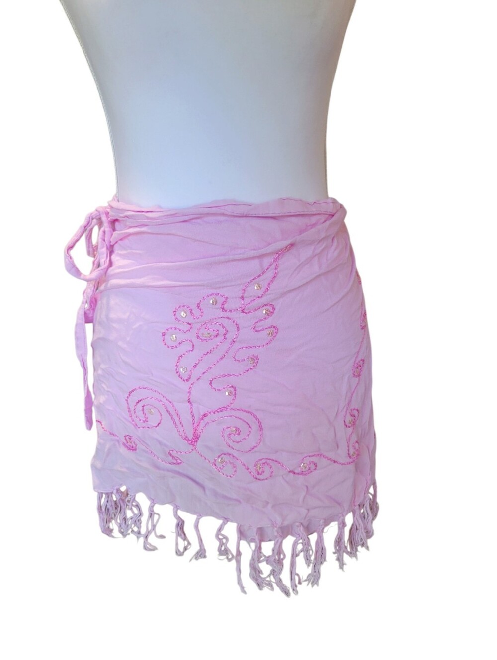 Caravanas Light Pink Embroidered Sequin Fringe Wrap Skirt